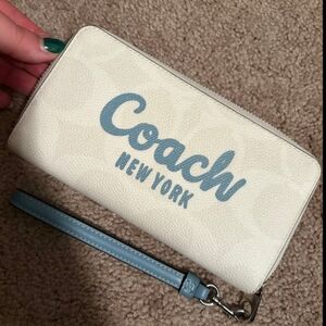 Coach Cream and Blue Wristlet